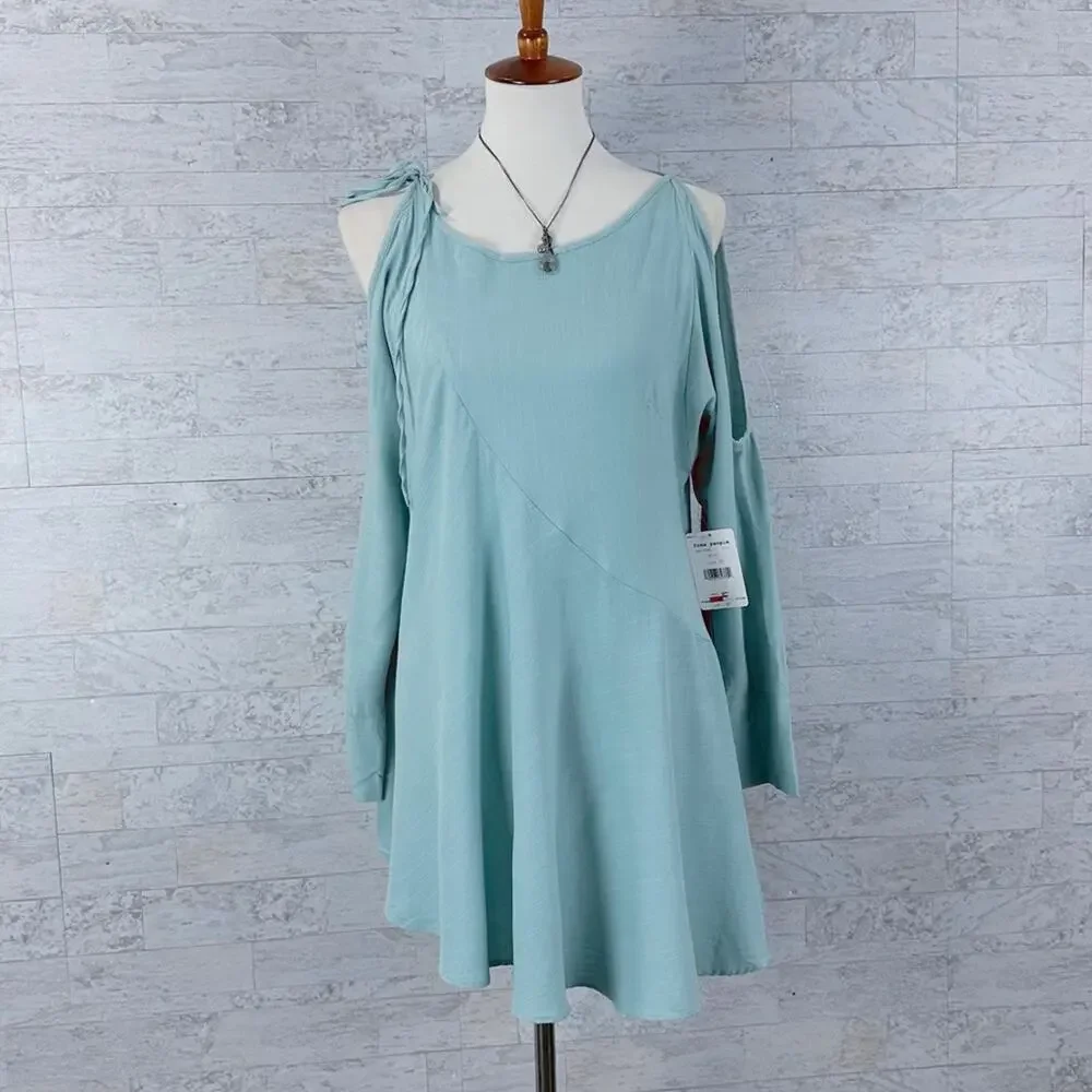 Free People Clear Skies mint long sleeve cold shoulder tunic dress - Picture 2 of 8
